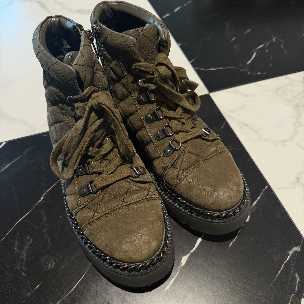 VINCE CAMUTO Womens Maissa Quilted Suede Lace-Up Boots US 7 Gray Military Green - Picture 4 of 12